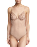 Morgane Lace-Trim Sheer Mesh Bodysuit, Nude