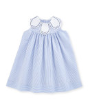 Sleeveless Striped Petal-Collar Dress, Blue/White, Size 3-24 Months