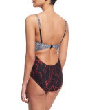 Splash Multi-Print Plunge-Neck One-Piece Swimsuit
