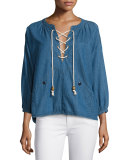 The Rope Lace-Up Denim Pullover