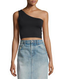 One-Shoulder Cropped Stretch-Knit Bra  Top, Black