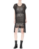 Dru Fringe Crochet Vest, Black