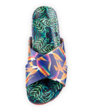 Phoebe Tropical Flat Slide Sandal, Navy/Green