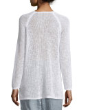 Long-Sleeve Organic-Knit Grid Tunic, White, Petite