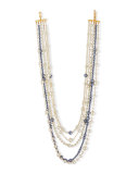 Multi-Strand Pearly Bead Necklace, White/Gray, 32"L