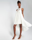 Embroidered-Front Sleeveless Cocktail Dress, Ivory