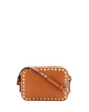 Rockstud Small Leather Zip-Top Camera Bag, Tan