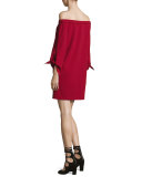 Cold-Shoulder Tie-Sleeve Crepe Mini Dress, Crimson Red