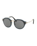 Trimmed Monochromatic Round Sunglasses