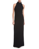 Sleeveless Turtleneck Silk Gown, Black