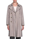 Sueded-Python Belted Trenchcoat, Beige