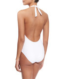 Splice & Dice Lace-Up One-Piece Swimsuit, White