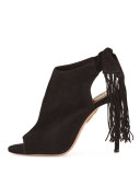 Suede Fringe 105mm Bootie, Black