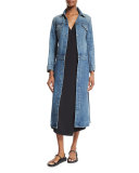 Faded Denim Button-Front Trenchcoat, Medium Blue
