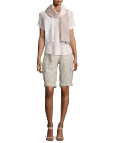 Drawstring-Waist Organic Linen Cargo Shorts, Plus Size
