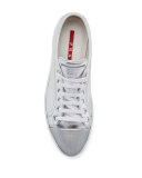 Leather Cap-Toe Low-Top Sneaker, Silver