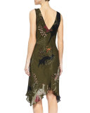 Embellished-Waist Silk V-Neck Dress