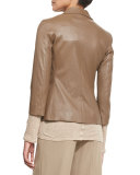Nolbon Leather Two-Button Jacket, Khaki