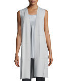 Long Intarsia-Grid Vest, Sterling