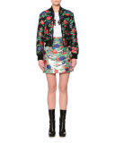 Metallic Rose Brocade Skirt, Silver/Multicolor