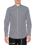 Houndstooth Long-Sleeve Sport Shirt, Black/White