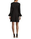 Bell-Sleeve Ponte Cocktail Dress, Black