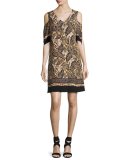 Natalia Cold-Shoulder Silk Shift Dress, Multi
