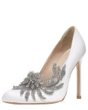 Swan Embellished Satin Pump, White