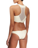 Luna Embroidered-Mesh Halter Swim Top, Keshi Pearl