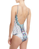 Printed Scoop-Neck One-Piece Swimsuit, Maasai Mosh