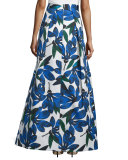 Floral-Printed Ball Skirt, Blue
