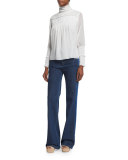 High-Rise Velvet-Trim Jeans, Washed Indigo