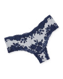 Italia Low-Rise Lace Thong, Navy/White