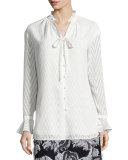 Chevron Fil Coupe V-Neck Blouse, Frost