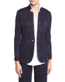 Textured Square One-Button Jacket, Navy