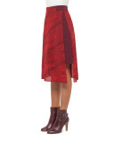 Zebra-Print A-Line Midi Skirt, Pomegranate