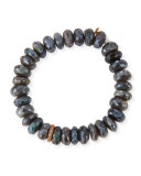 10mm Faceted Mystic Labradorite Beaded Bracelet w/ 14k Rose Gold Diamond Disc