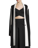 Colorblock Notched-Collar Long Coat, White/Multi
