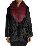 Gautam Fur Coat w/Fox Fur Collar, Black/Red