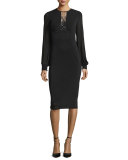 Long-Sleeve Beaded-Keyhole Sheath Dress 