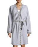 Leopard-Print Long-Sleeve Knit Robe, Heather Gray