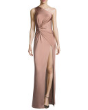 One-Shoulder Twisted-Waist Gown, Pink