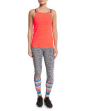 High-Neck Striped Sport Tank Top, Watermelon