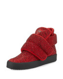 Men's Crystal-Studded High-Top Sneaker, Red