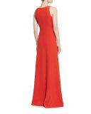 Techno Cady Side-Ruffle Gown, Red