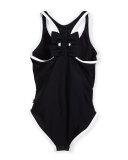 make a splash racerback one-piece swimsuit, black/white, size 2-6