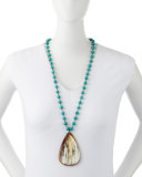 Turquoise Beaded Necklace with Horn Teardrop