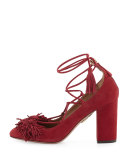 Wild Thing Fringe Block-Heel Pump, Pomegranate