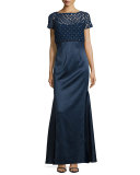 Short-Sleeve Beaded Popover Gown 