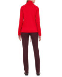 Ribbed Stand-Collar Cardigan, Pomegranate